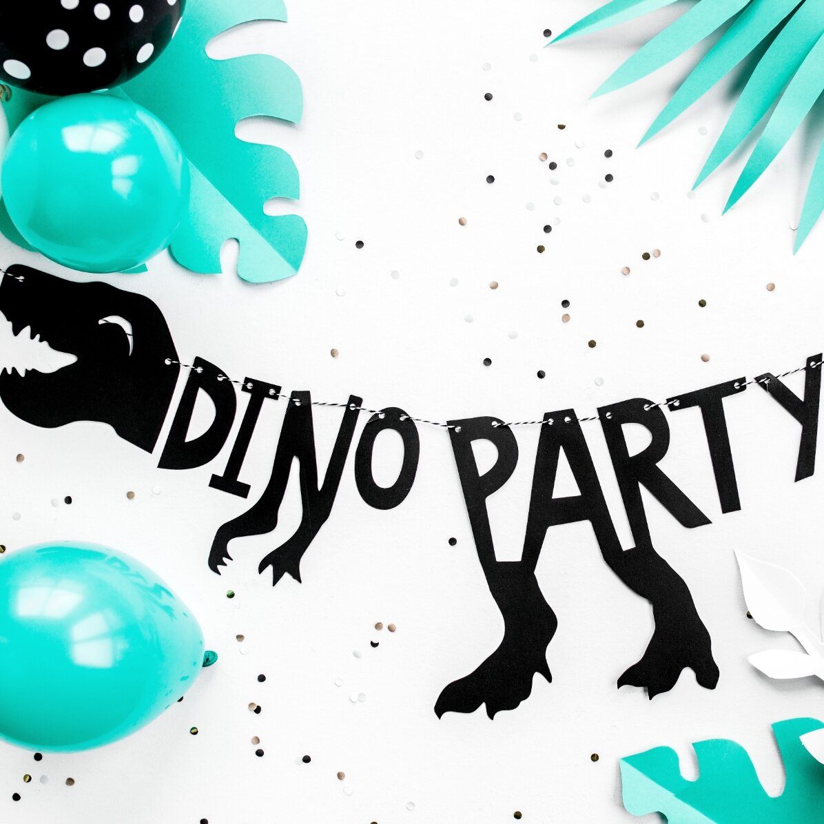 Banner “Dino Party” con i dinosauri
