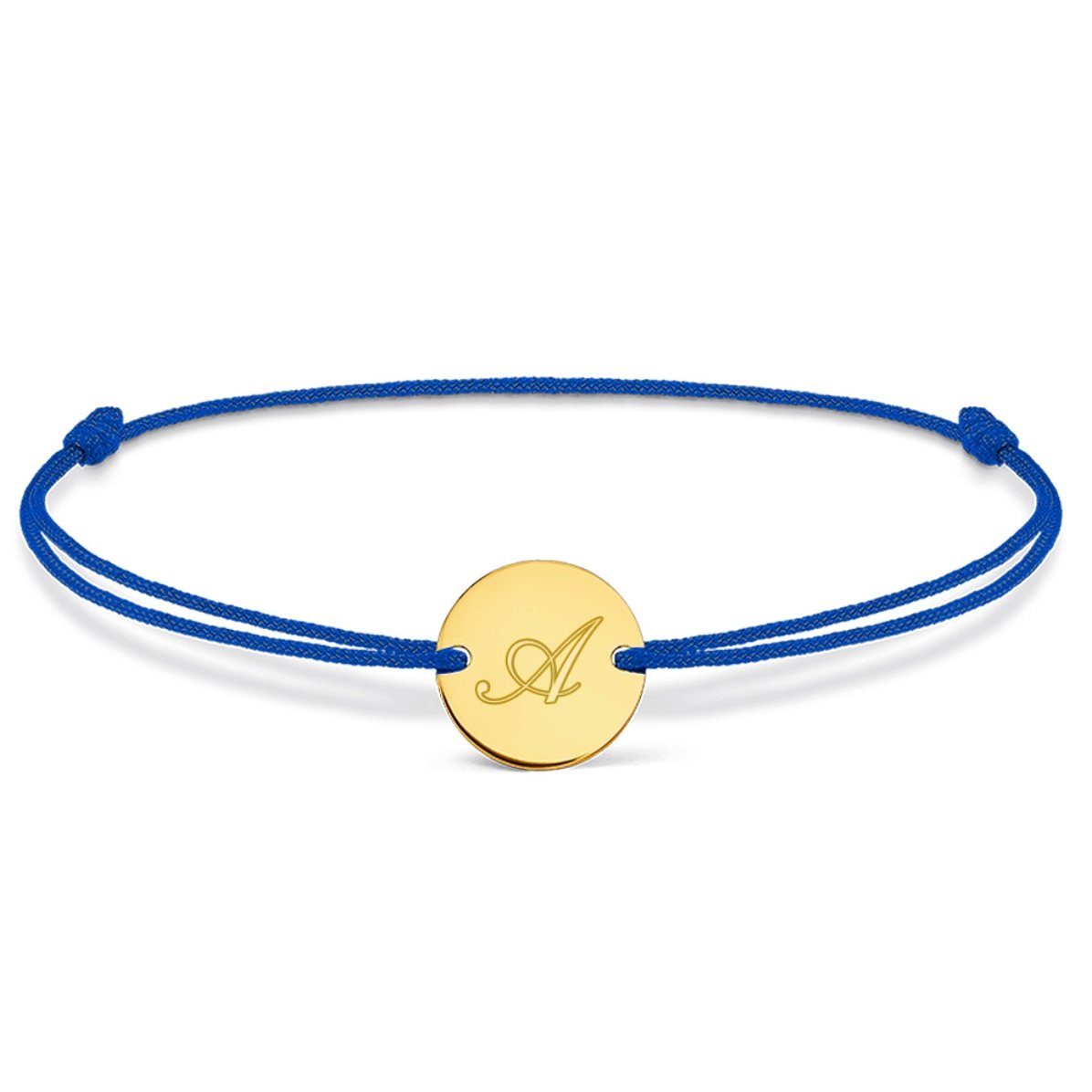 Braccialetto con cordoncino personalizzato - moneta da 10 mm - oro 14k - modello con iniziale 2