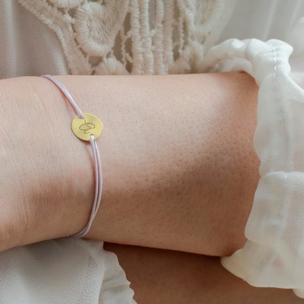 Personalised cord bracelet - 10 mm bead - 14k gold - initial model 3