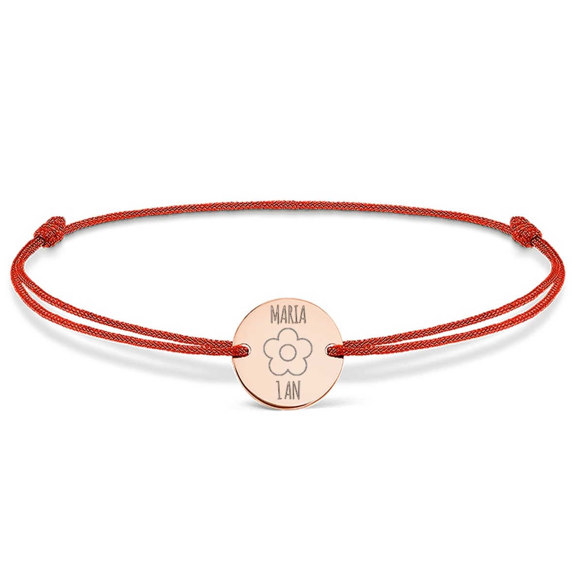 Braccialetto con cordoncino personalizzato - medaglione da 14 mm - argento 925 - modello a fiorellin
