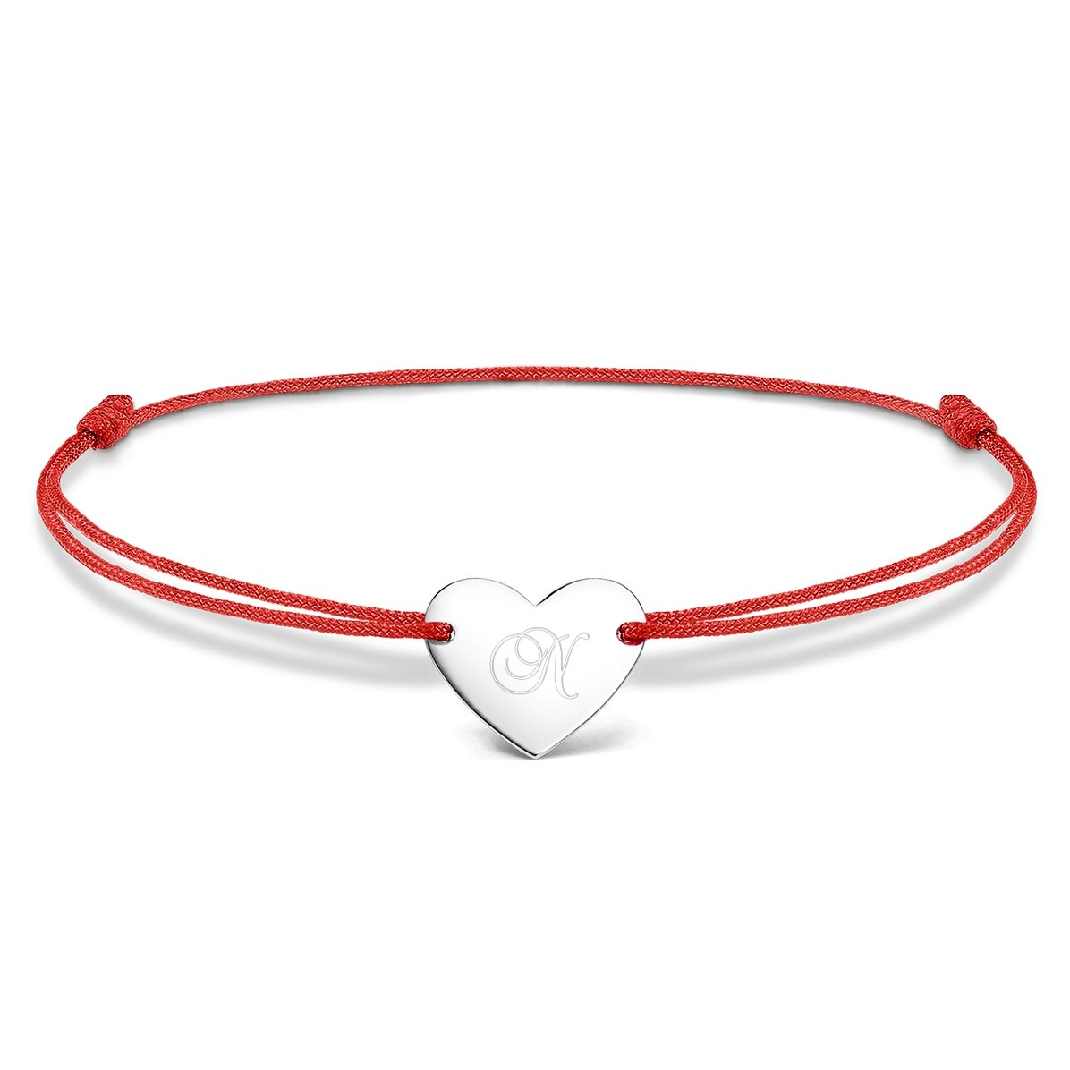 Braccialetto con cordoncino personalizzato - cuore 12x10 mm - argento 925 - modello iniziale 3