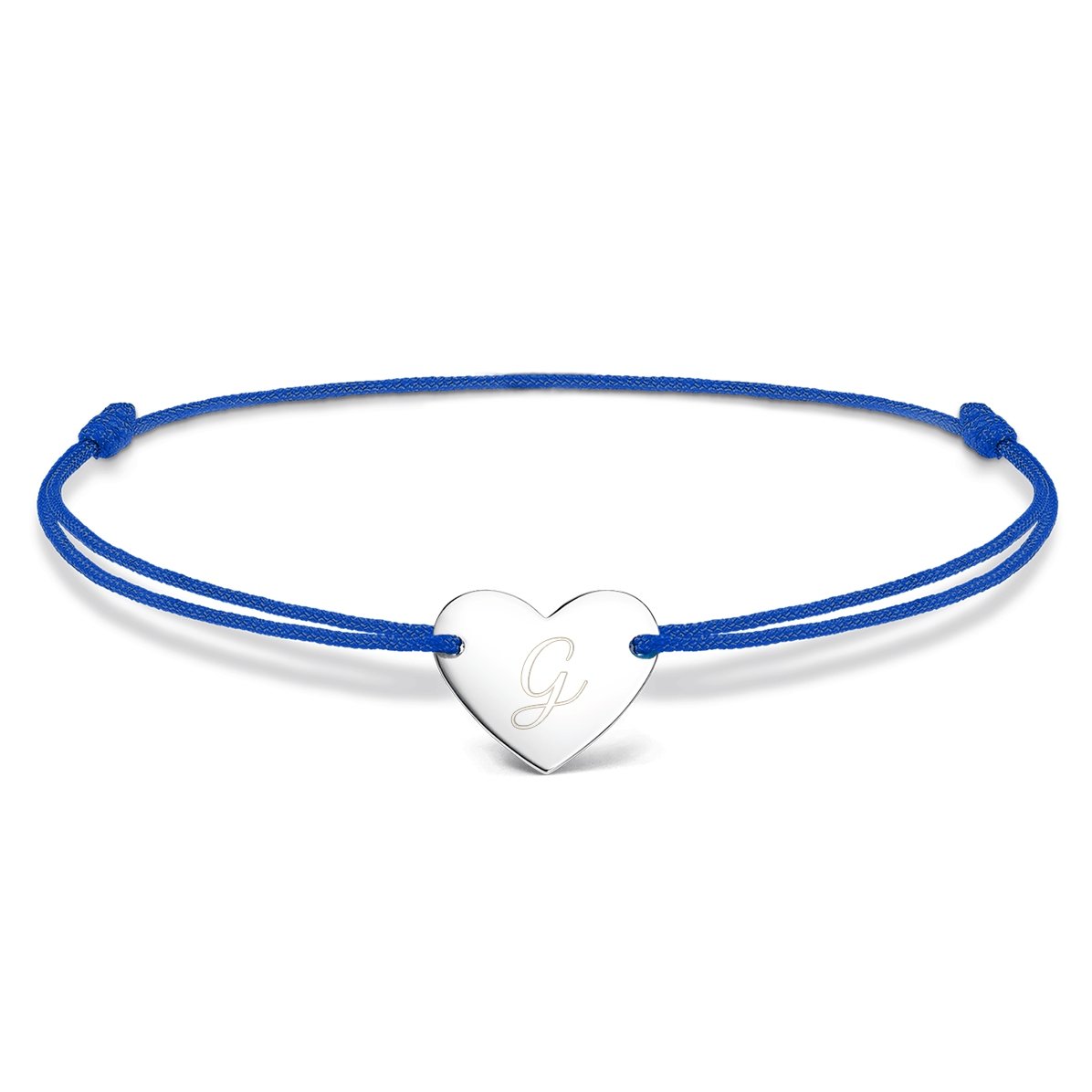 Braccialetto con cordoncino personalizzato - cuore 12x10 mm - argento 925 - modello con iniziale