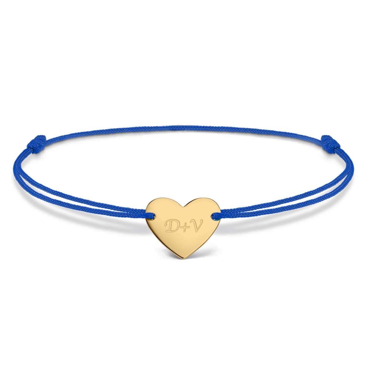 Braccialetto con cordoncino personalizzato - cuore 12x10 mm - oro 14 carati - Modello "Tu e io" n. 3