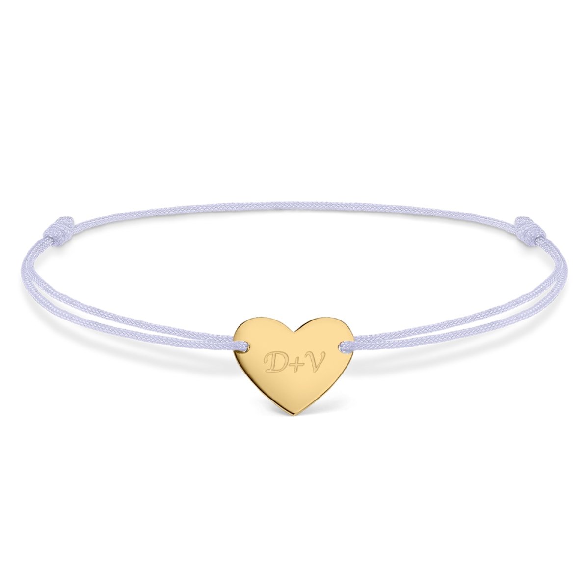 Braccialetto con cordoncino personalizzato - cuore 12x10 mm - oro 14 carati - Modello "Tu e io" n. 3