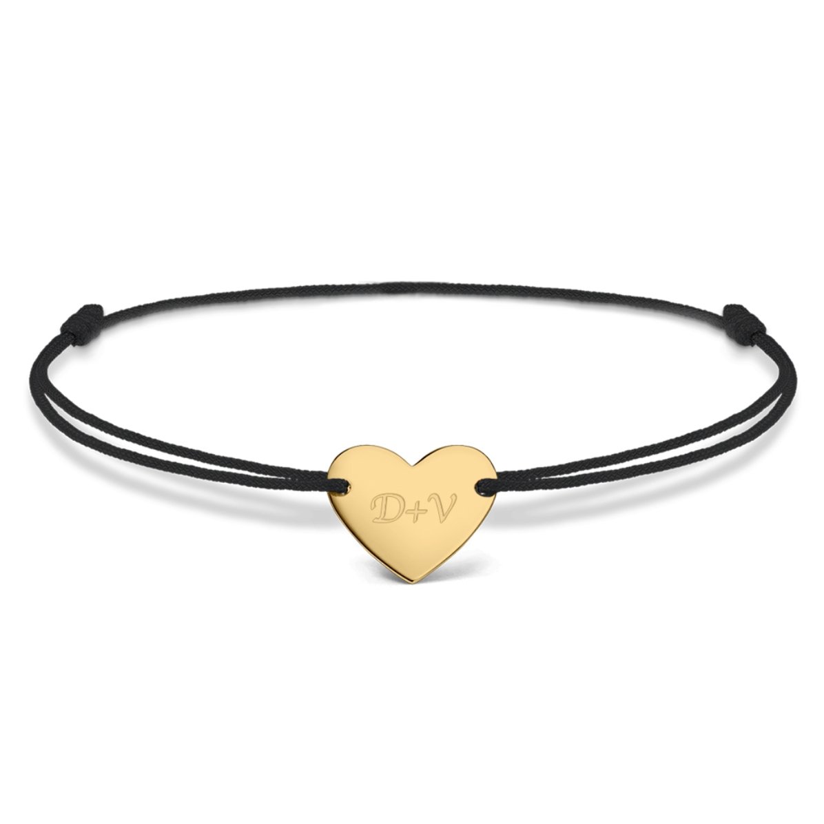 Braccialetto con cordoncino personalizzato - cuore 12x10 mm - oro 14 carati - Modello "Tu e io" n. 3