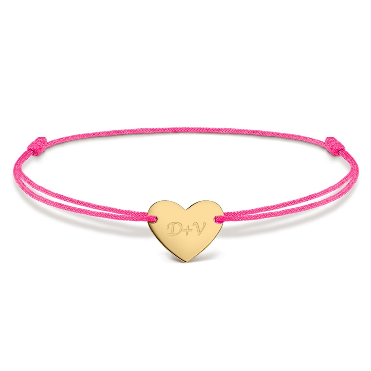 Braccialetto con cordoncino personalizzato - cuore 12x10 mm - oro 14 carati - Modello "Tu e io" n. 3