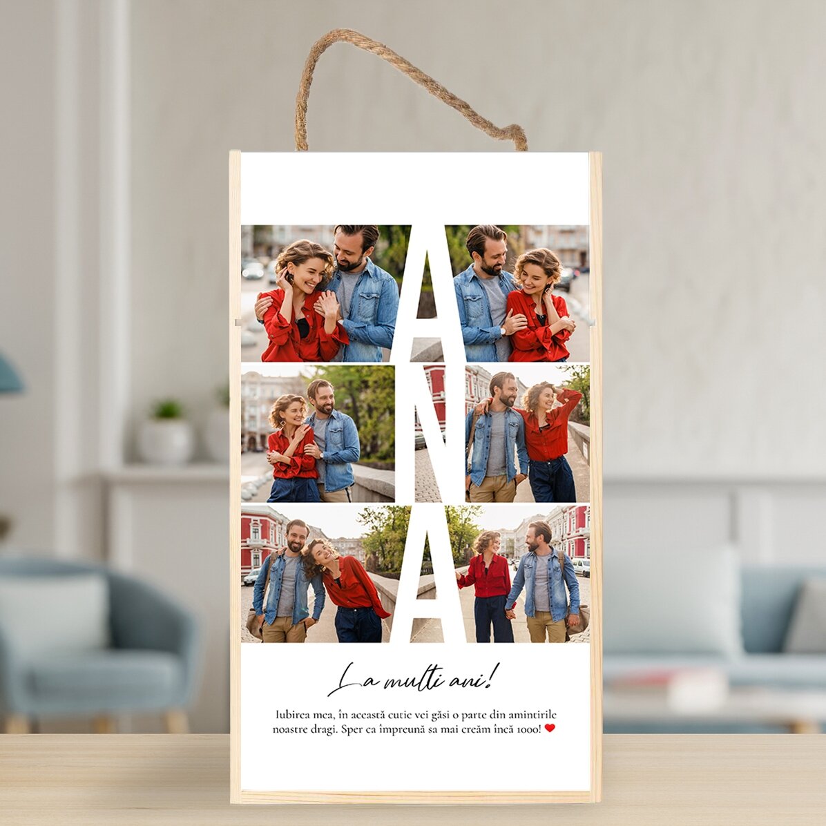 Scatola regalo in legno personalizzata con 6 foto e un messaggio - Ricordi cari
