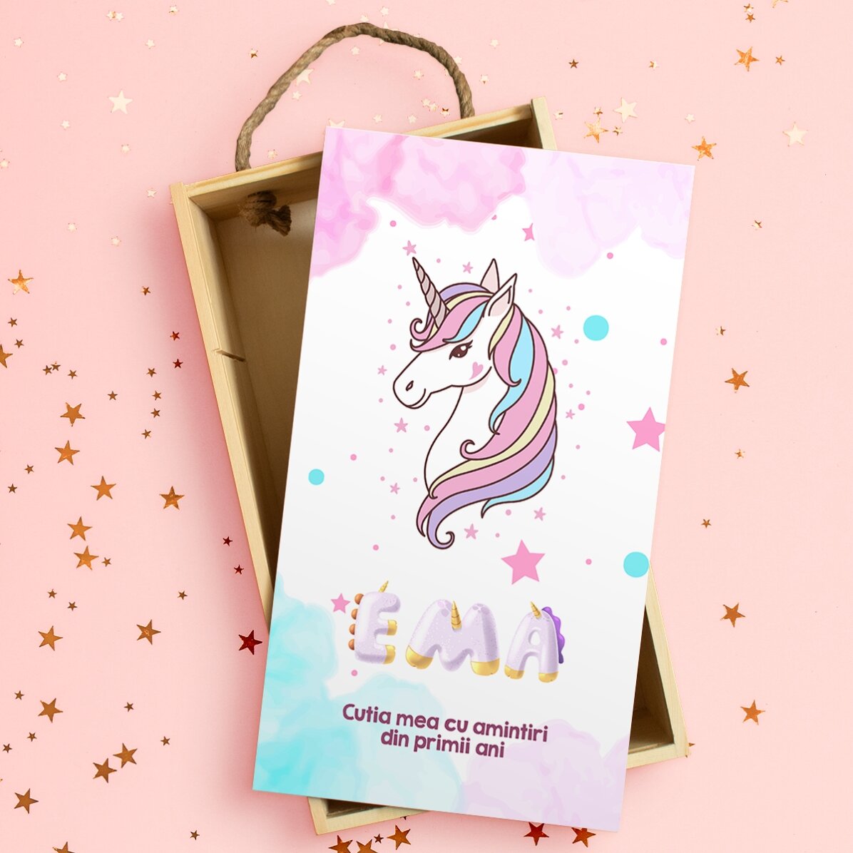 Scatola regalo in legno personalizzata con messaggio - Unicorno speciale