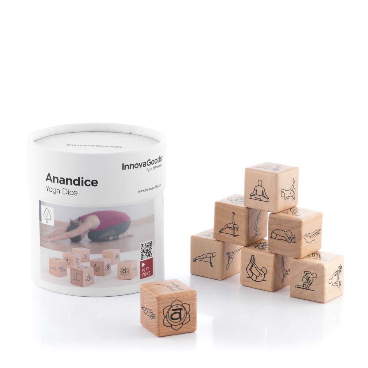 Yoga game with 7 wooden dice