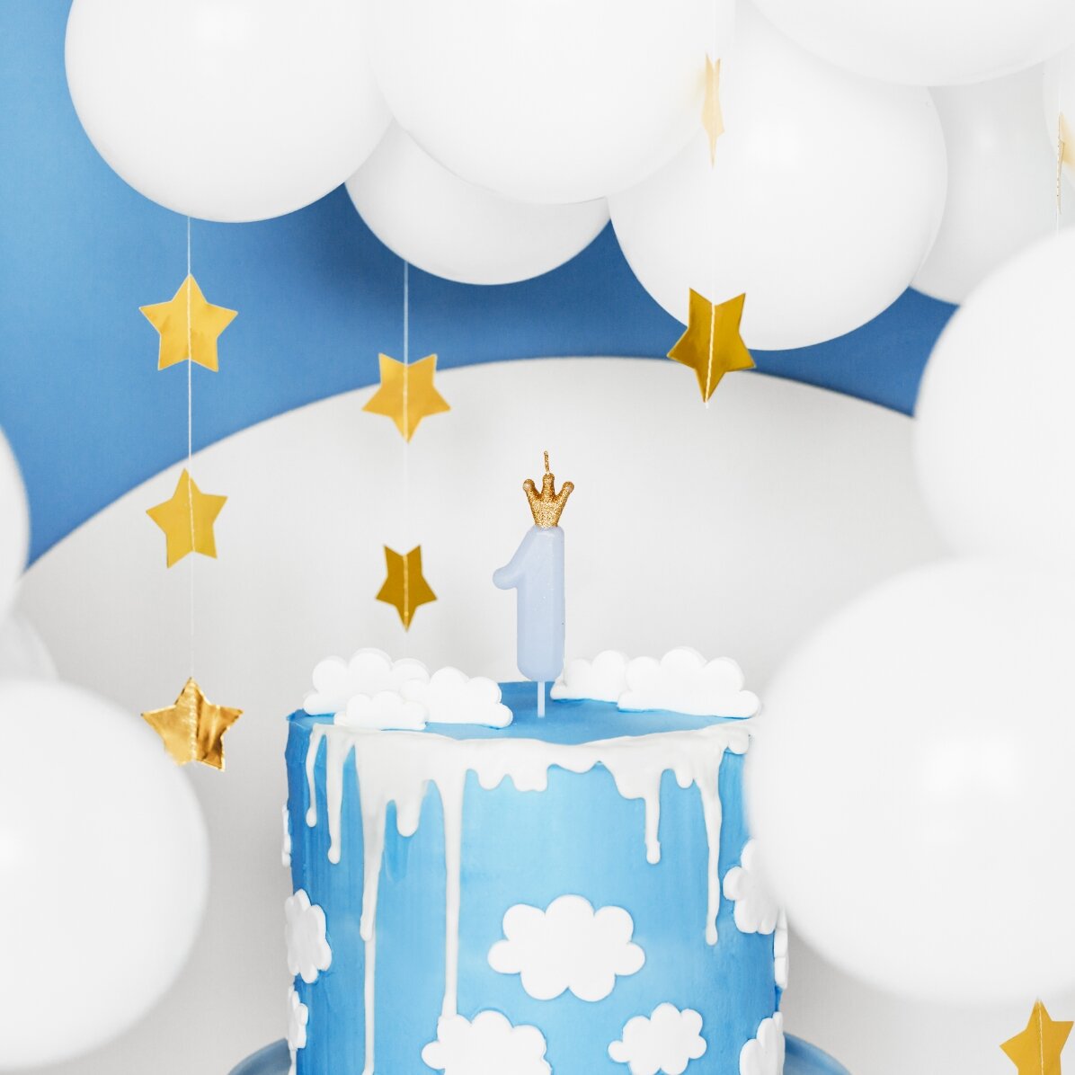 Candeline per torte - Numero blu con coroncina, 9,5 cm