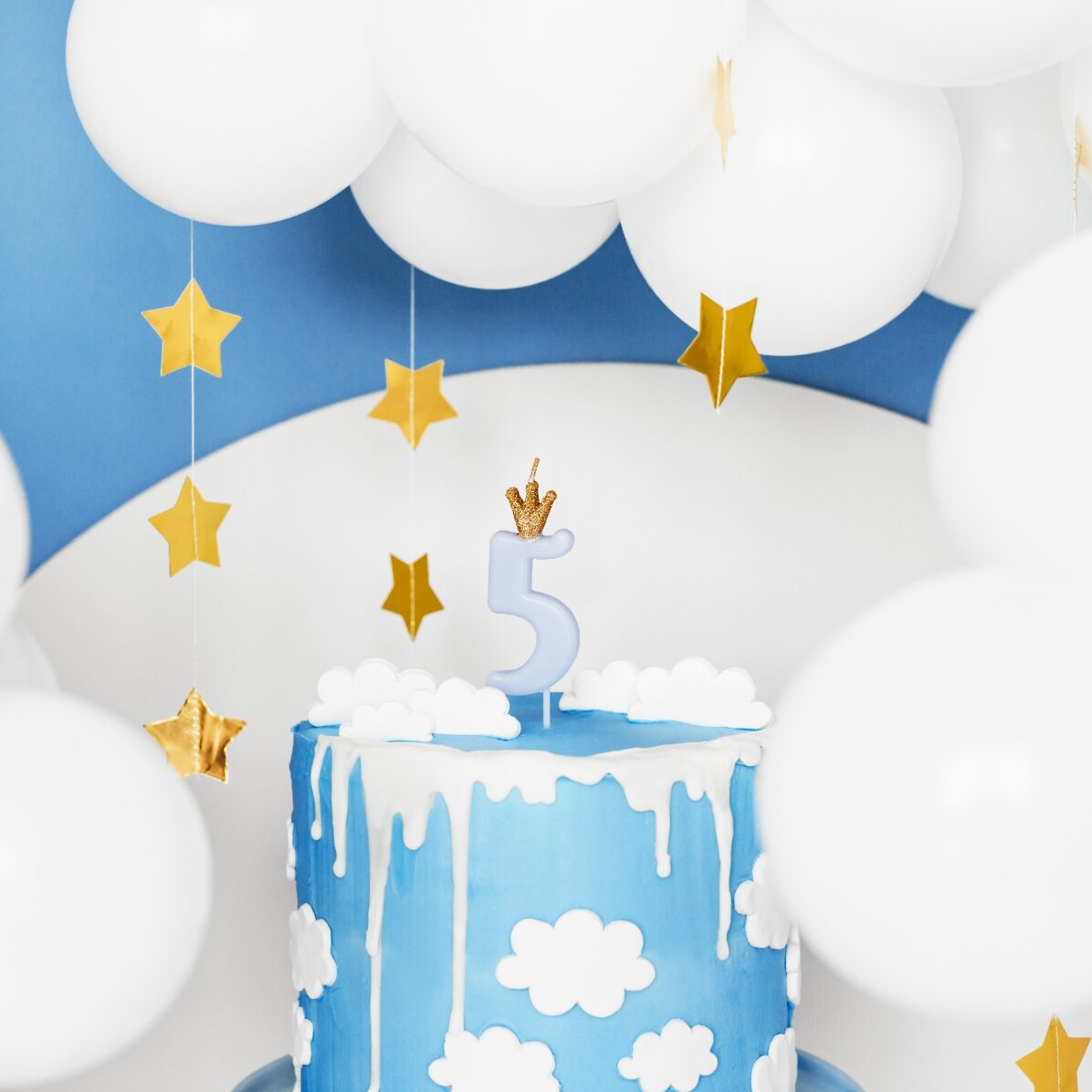 Candeline per torte - Numero blu con coroncina, 9,5 cm