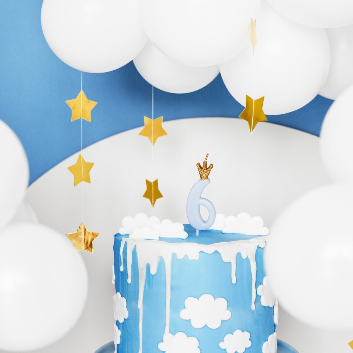 Candeline per torte - Numero blu con coroncina, 9,5 cm