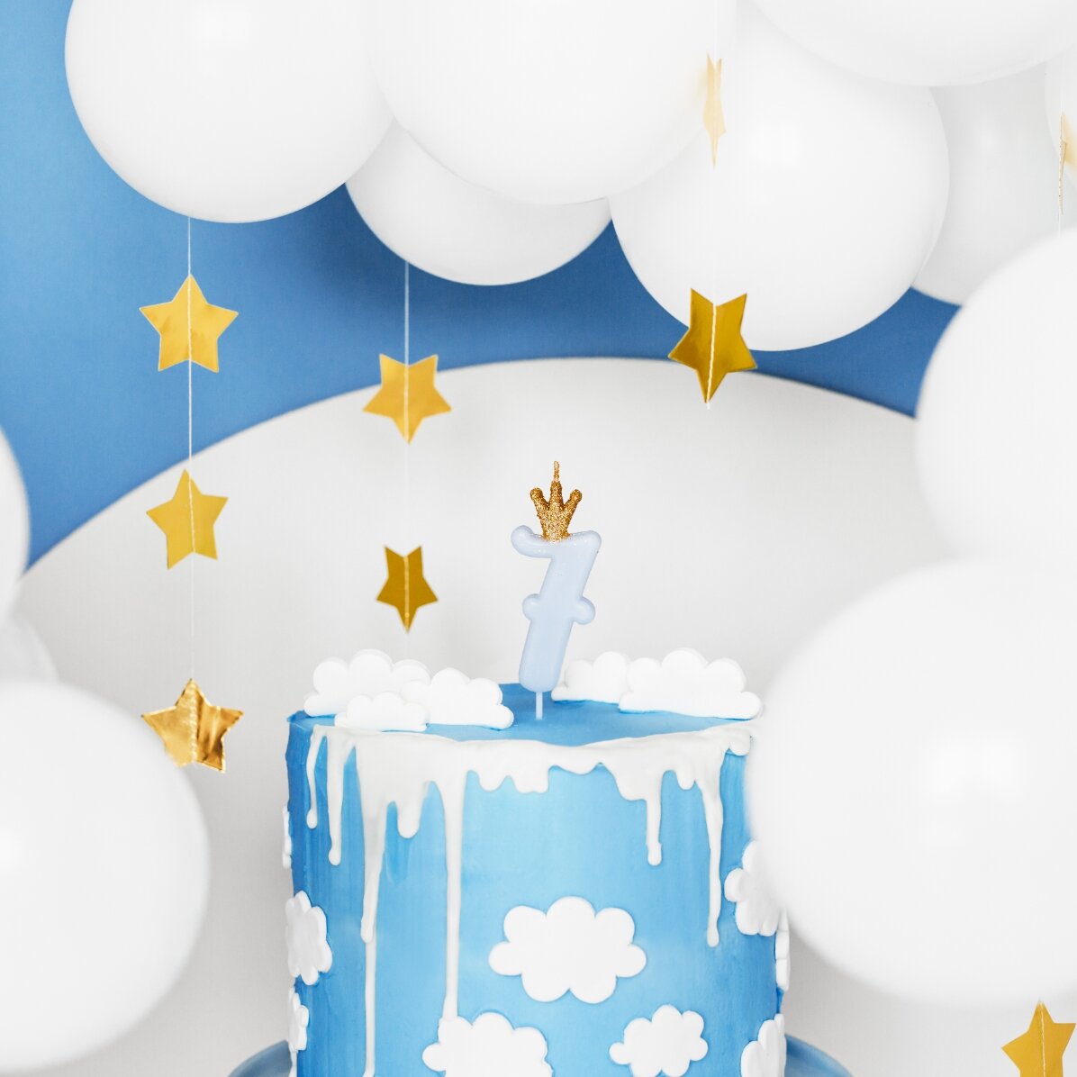 Candeline per torte - Numero blu con coroncina, 9,5 cm