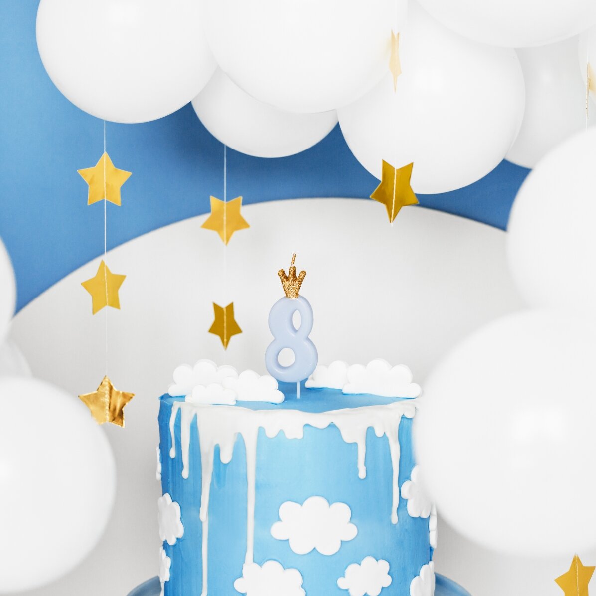 Candeline per torte - Numero blu con coroncina, 9,5 cm