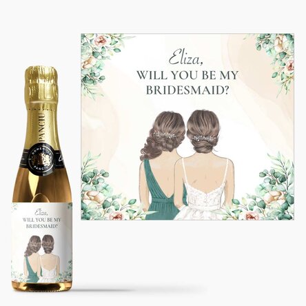 Mini bottle of sparkling wine personalised with text - Bridesmaid
