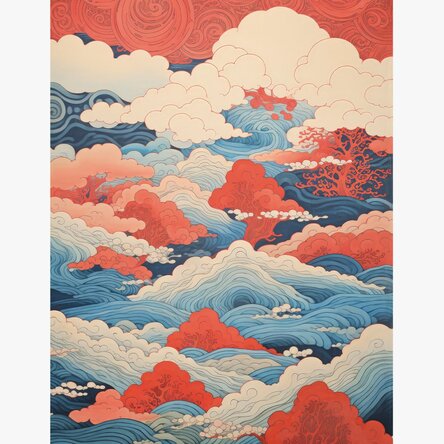 Poster “Onde e nuvole” in stile giapponese