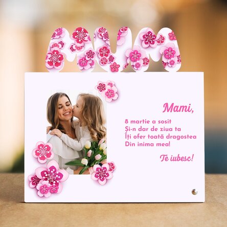 Personalised desk photo frame with photo and text - 8 March