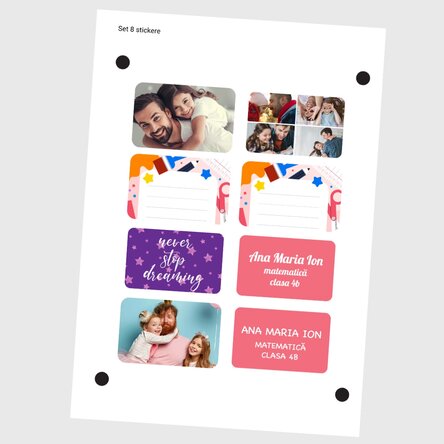 Set of 8 customised stickers (self-adhesive labels) for school