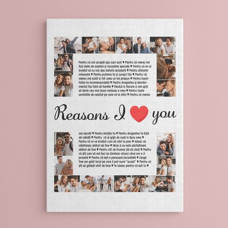 Personalised canvas with 20 photos and text - Reasons I love you
