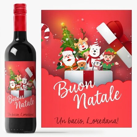 Vino personalizzato con scritta - Babbo Natale e i suoi amici