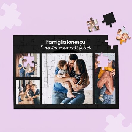 Puzzle personalizzato con 4 foto e testo, 28x19 cm