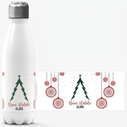 Thermos con base bianca personalizzato con scritta - Albero di Natale