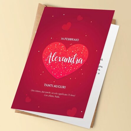Biglietto di auguri personalizzato con testo - Cuoricini
