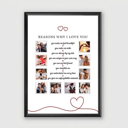 Picture frame with 10 photos and text - Reasons why I love you