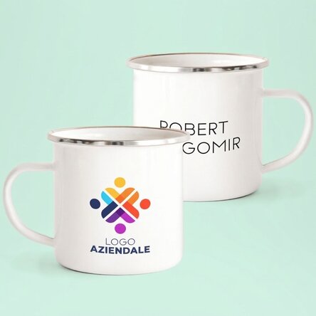 Tazza in metallo smaltato personalizzata con logo e nome