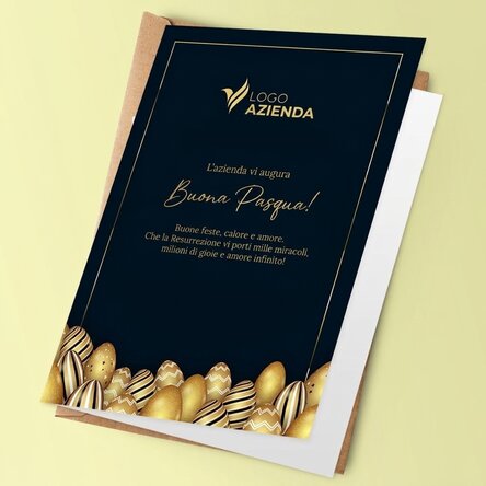Biglietto di auguri personalizzato con logo e messaggio per Pasqua