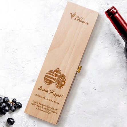 Scatola di vino personalizzata con logo e messaggio per Pasqua