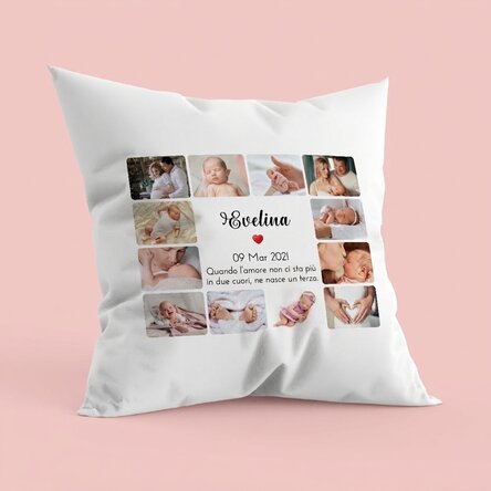 Cuscino personalizzato con 12 foto e testo - Baby