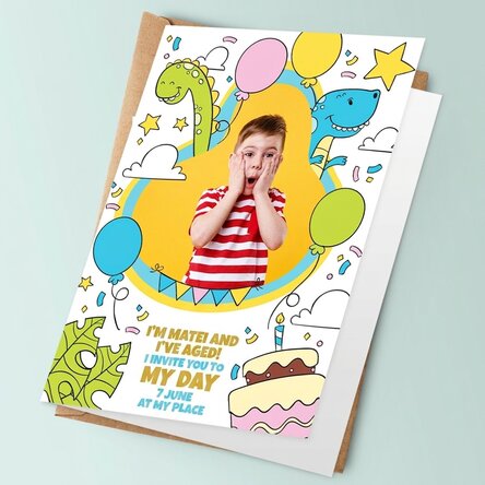 Biglietto di auguri personalizzato con foto e testo - Dinosauri