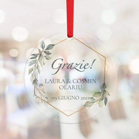 Ciondolo rotondo personalizzato con la scritta "Thank you" (bianco)