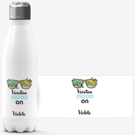 Thermos con base bianca personalizzato con nome - Vacation mood ON