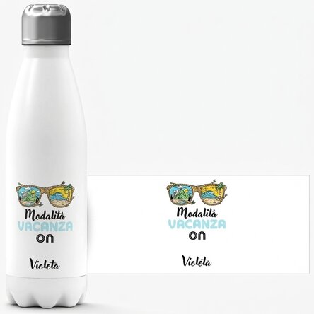 Thermos con base bianca personalizzato con nome - Vacation mood ON
