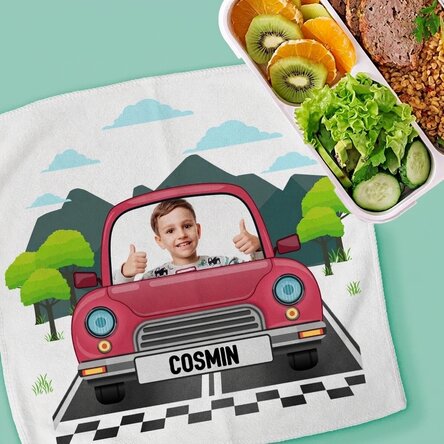 Asciugamano personalizzato con foto e testo per bambini - Auto