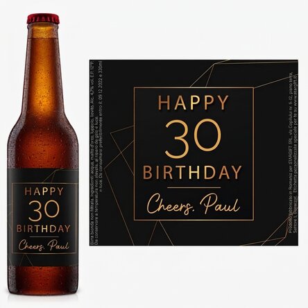 Birra personalizzata con scritta - Happy birthday Gold