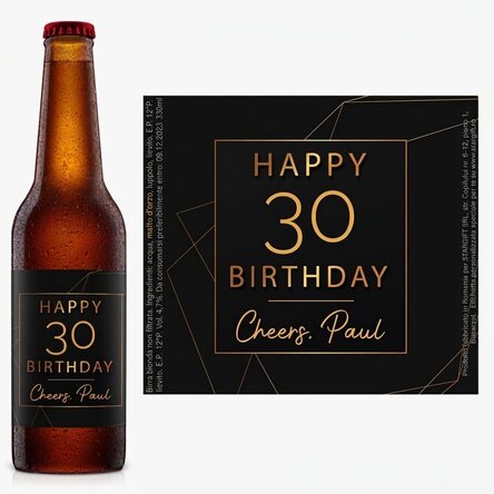 Birra personalizzata con scritta - Happy birthday Gold