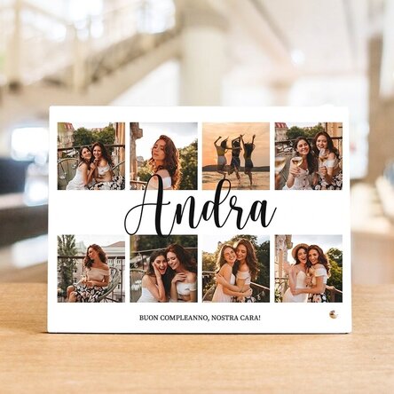 Cornice da scrivania personalizzata con 8 foto e testo - Gioia