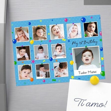 Magnete personalizzato 18x13 cm con foto e testo - Il mio primo compleanno