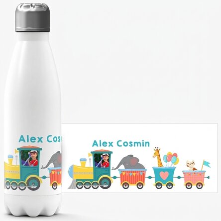 Thermos con base bianca personalizzato con nome - Trenino