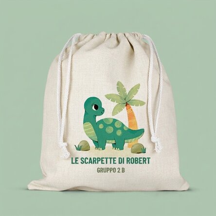 Sacchetto personalizzato con scritta per la scuola dell'infanzia - Dino