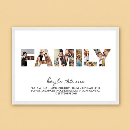 Quadro personalizzato in formato orizzontale con 7 foto e testo - Famiglia