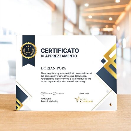Cornice da scrivania personalizzata con logo e testo - Riconoscimento ai dipendenti