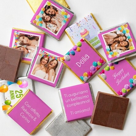 Set di 10 mini cioccolatini personalizzati con foto e testo - Buon compleanno