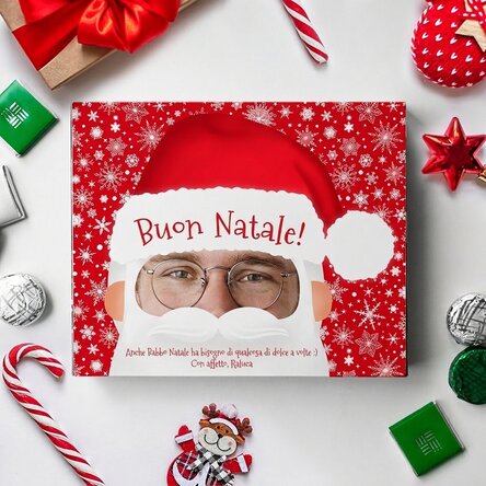 Scatola di caramelle personalizzata con una foto e una scritta - Babbo Natale
