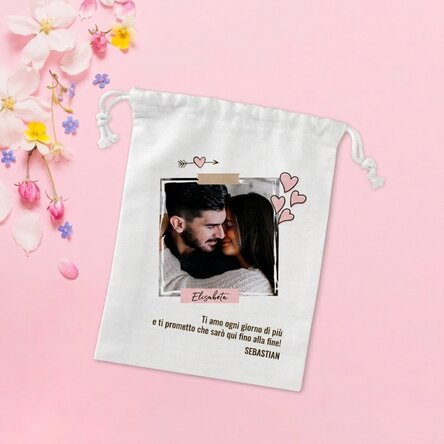 Piccolo sacchetto regalo personalizzato con foto e testo - In love
