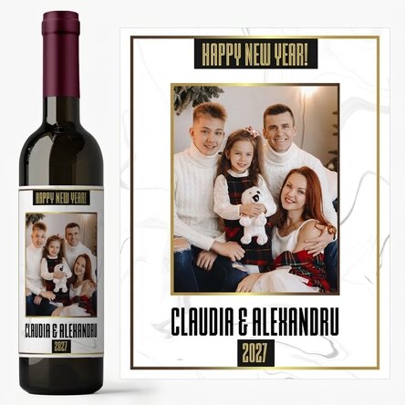 Vino personalizzato con foto e testo - White Happy New Year