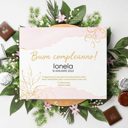 Scatola di cioccolatini personalizzata con la scritta: "Buon compleanno!"